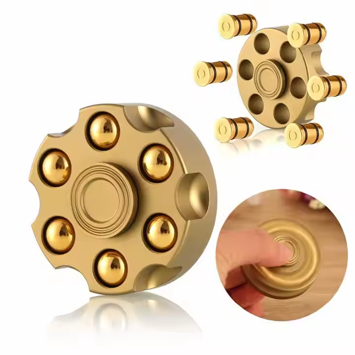 Premium Gold Revolver-Style Metal Fidget Spinner – Spinning Roulette Toy for Stress Relief & Focus