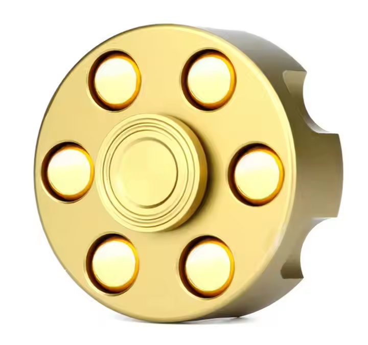 Premium Gold Revolver-Style Metal Fidget Spinner – Spinning Roulette Toy for Stress Relief & Focus