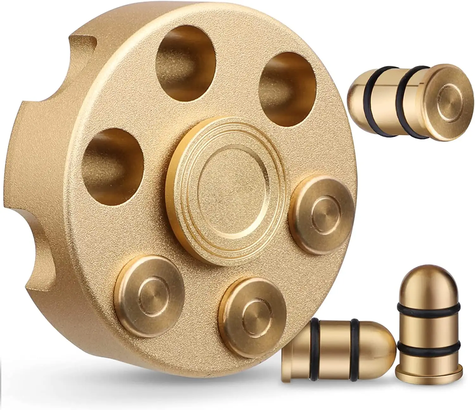 Premium Gold Revolver-Style Metal Fidget Spinner – Spinning Roulette Toy for Stress Relief & Focus