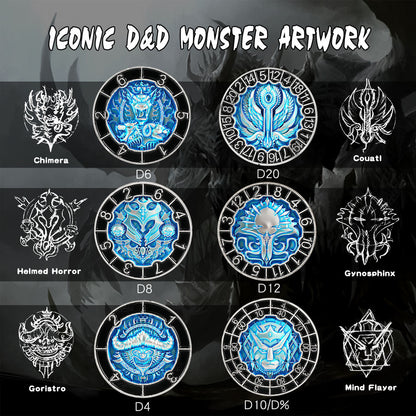 Hexagonal Push Spinner Dice Cube – Chimera & Mind Flayer DND Collector’s Set